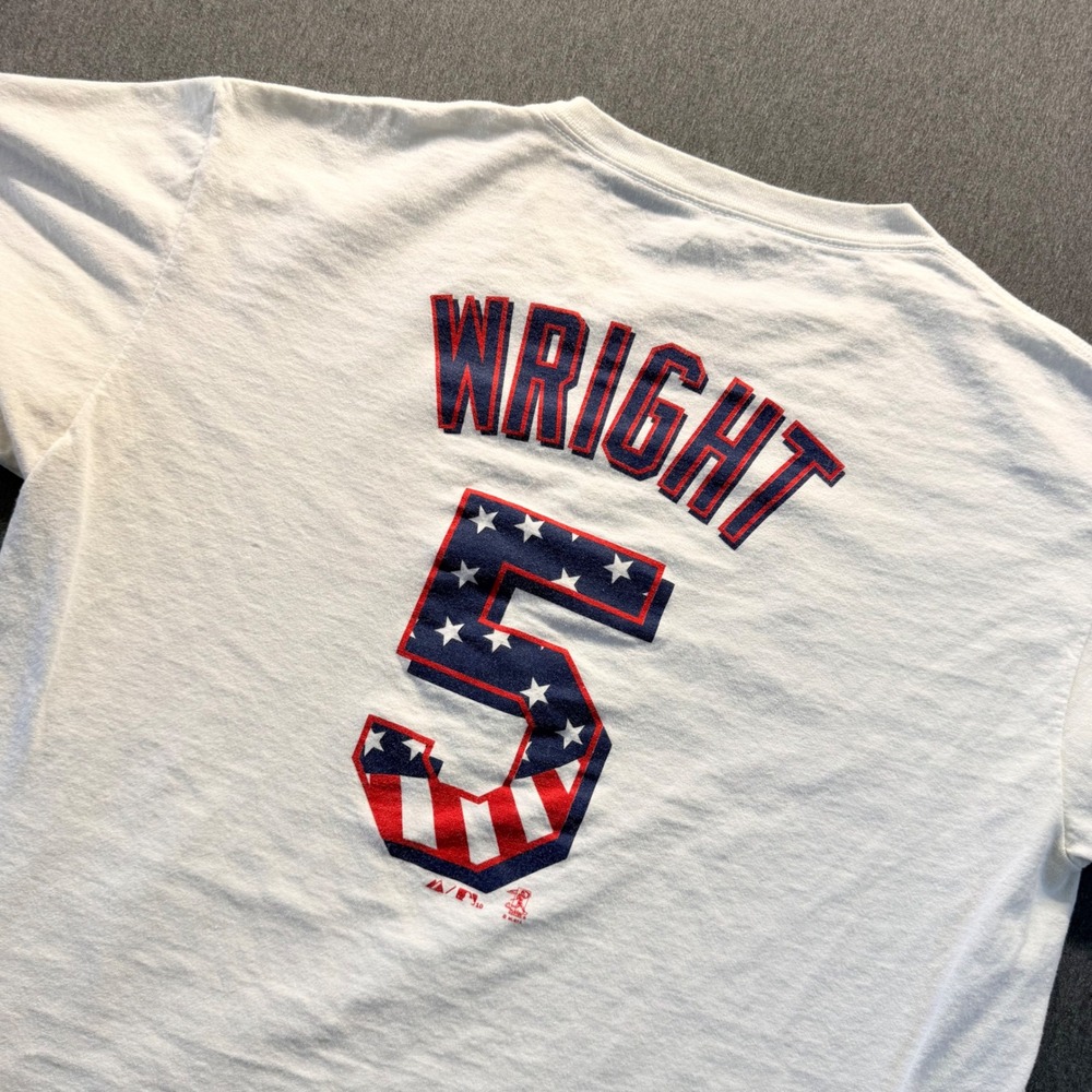 Majestic David Wright New York Mets Stars and Stripes T-Shirt Mens Large White